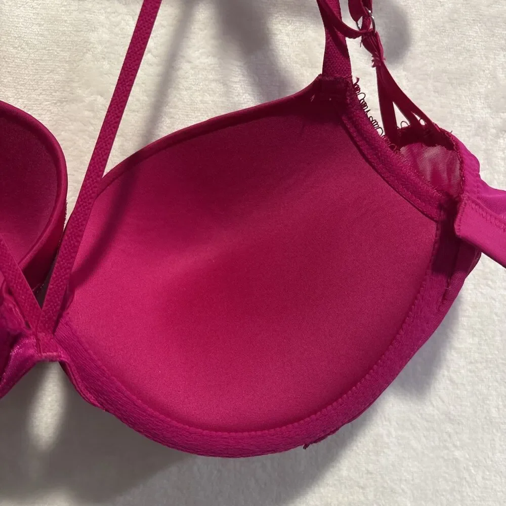 Victoria's Secret Bra Women's 34D Pink Very Sexy Push Up Lace Floral Underwire